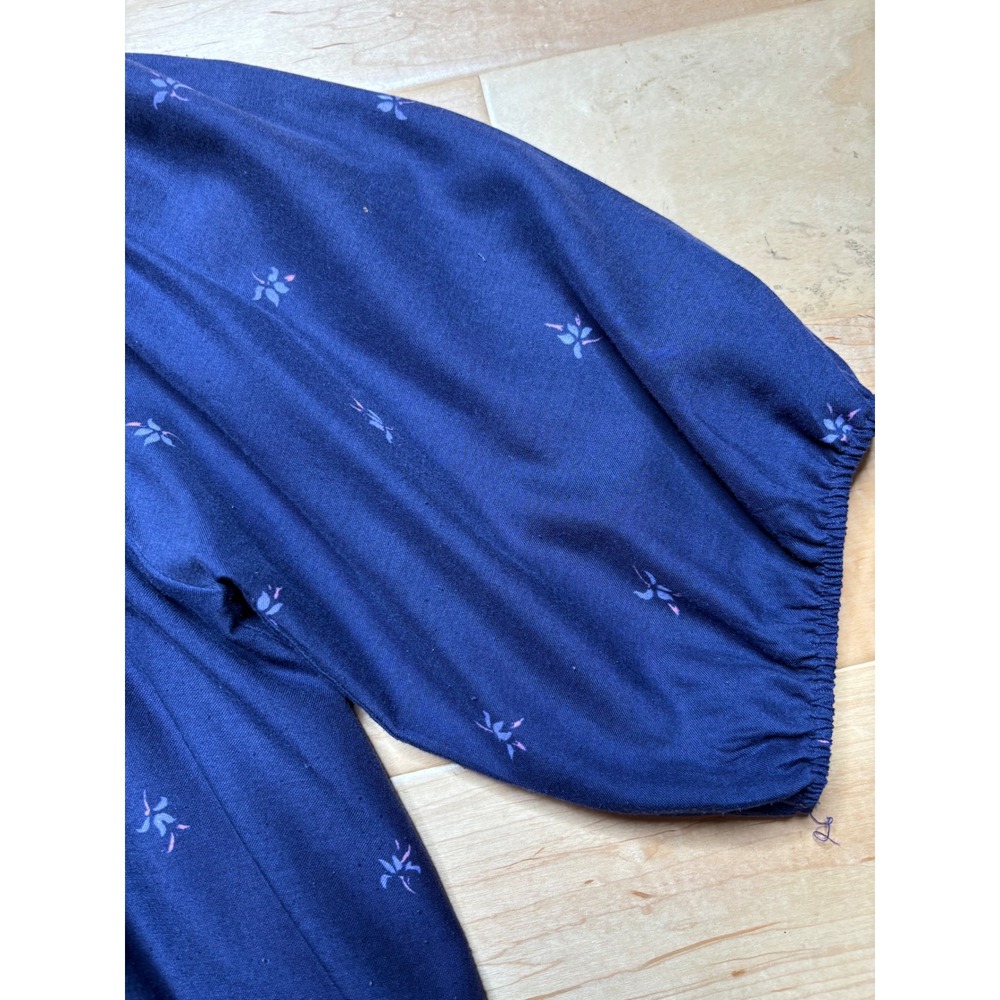 Robbie Bee Dress Womens Petite L Navy Blue Floral Border Print Puff Sleeve - Picture 3 of 13